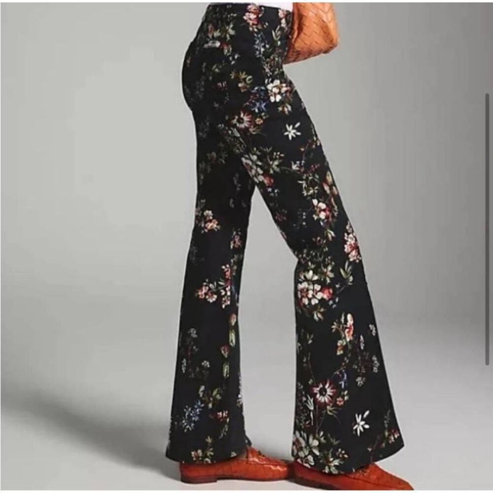 Anthropologie pilcro womens Sz 25black floral demilune utility boot cut pants